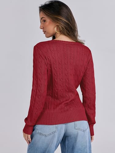 Image of ANRABESS Women's Cable Knit V Neck Fitted Sweaters