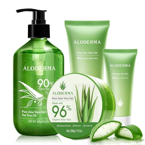 All Purpose Aloe Vera Gels Set - 4 Pieces - 300g Aloe Vera Gel + Tea Tree Oil, 200g Aloe Vera Gel, 114g Aloe Vera Gel & 45g Aloe Vera Gel