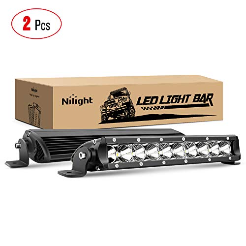 Nilight 11" 2PCS 11Inch 50W Super Slim Flood Bar Driving Fog Single Row Off Road led Lights-2 Style Mounting Brackets, 2 Years Warranty