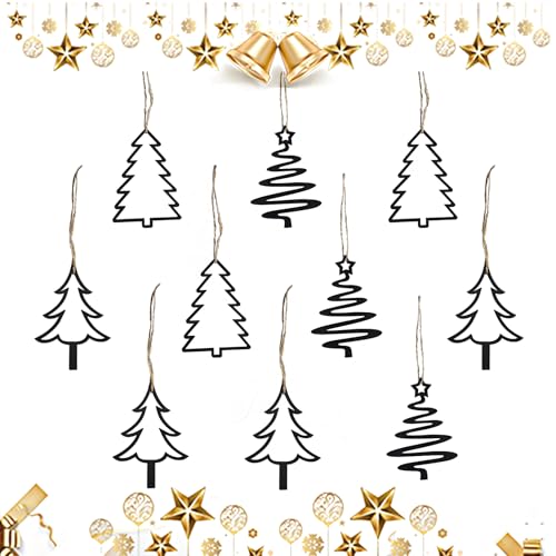 9 Stück Weihnachtsbaumschmuck Holz Schwarz, Moderne Weihnachtsdeko zum Aufhängen, Christbaumschmuck Holz, Weihnachtsbaum Deko Schwarz, Baumschmuck Weihnachten Anhänger im Skandinavischen Design