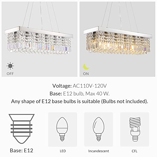 Siljoy Rectangle Crystal Raindrop Chandelier, 6 Lights Modern Rectangular Pendant Ceiling Light Fixture For Kitchen Island Dining Room L31.5 X W10 X H10, Polished Chrome, Adjustable Height #TOP4