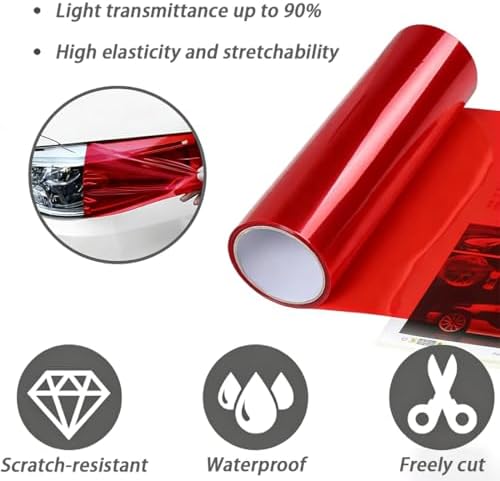 PYALXDN 1 Pcs Car HeadLight Tint Film 12 X 48inch,Cuttable&Stretchability Car Headlight Taillight Fog Light Vinyl Wrap Protector,Non-Marking Self-Adhesive Decals Car Decor mit squeegee,red - 4