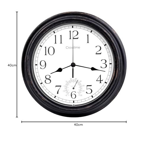 Crosstime 40Cm Large Outdoor Clock Waterproof With Thermometer Retro Vintage Wall Clocks For Garden Patio Pool Living Room Decor- 16 Inch Bronze,Indoor/Outdoor - 9