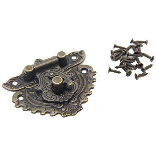 Image of 4Pcs Latch Hasp Antique Brass Decorative Hasp Jewelry Wooden Box Hasp Latch Lock with Screws for Drawer Cabinet Jewelry Wooden Case Box Antique Bronze Lock, 55x49mm