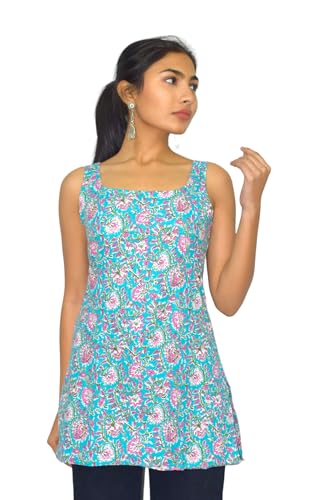 Image of JAIPUR HAND BLOCK Sleeveless Broad Neck Kurti Top S22SF
