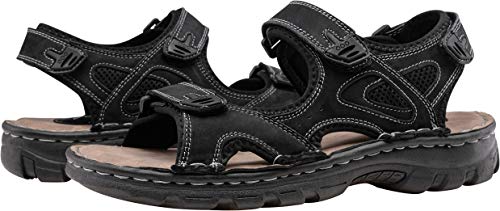 Jousen Men's Sandals Leather Open Toe Beach Sandal Black Outdoor Summer Sport Sandals (AMY662 Black 9)