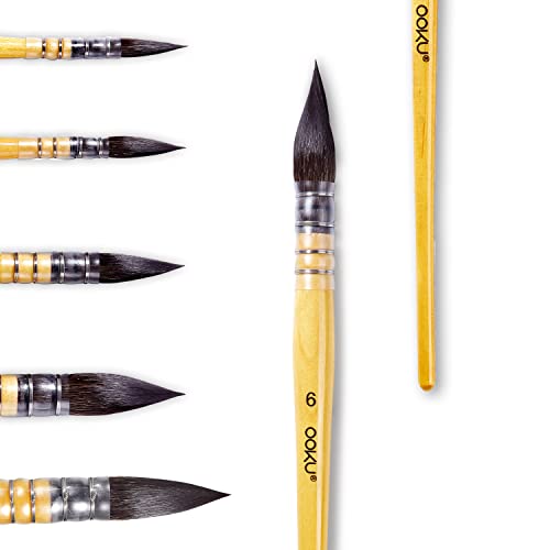 Ooku Professional Quill Brush For Watercolor Painting - Real Squirrel Hair Blend, Short Handle Round Brush For Consistent Flow In Gouache, Watercolor, And Art Painting - Size 6 #TOP18