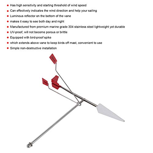 Acouto ACOUTO-HFJKWE-41623 Wind Vane Weathervane Weather Vane W Marine Weather Vane Wind Direction Indicator 304 Stainless Steel For Yacht Boat Sailing thumb #6