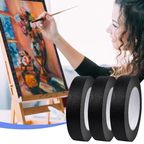 NAROSEBE 3 Rollen Schwarzes Malerband Kunsthandwerk Klebeband Abdeckband Kreppbänder Schmales Malerabdeckband Masking Tape Dekorieren Malerband für Auto Schule Büro Heimwerkerprojekte, 50mx2,5cm