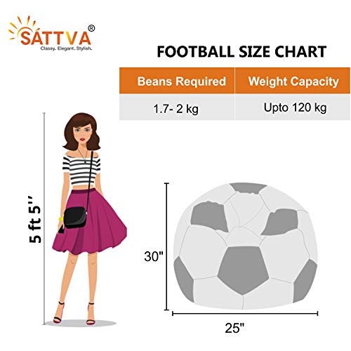 Image of SATTVA XXXL Football Bean Bag Filled with Beans | Faux Leather Bean Bag for Adults & Kids | Pre-Filled Comfortable Seating for Living Room, Bedroom, Home & Office - White & Black