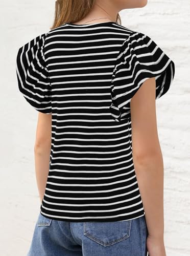 Image of Girls' Summer Shirts Cute Tops Ruffle Sleeve Crew Neck Casual Tees