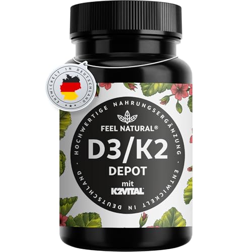 Vitamin D3 + K2 Depot - 180 Tabletten - 99,7+% All-Trans MK7 (K2VITAL®) - Hochdosiert: 5000 I.E. Vitamin D3 & 100 mcg Vitamin K2 pro Tablette - Laborgeprüft, in Deutschland produziert