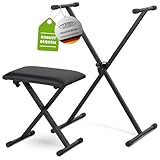 Classic Cantabile Keyboard-Set - X-Keyboardständer 5-Fach höhenverstellbar - gepolsterte Keyboardbank 3-Fach höhenverstellbar – Stabiler, klappbarer Ständer und komfortabler Klavierhocker - schwarz