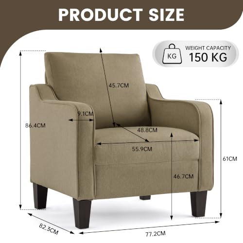 Image of Mid-Century Modern Accent Chair, Living Room Chair, Comfy Reading Armchair, Upholstered Small Sofa Chair for Bedroom, Office, Brown
