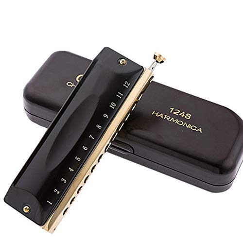Harmonica Professional Player Étudiants Top Grade 12 Trous 48 Tons Harmonica Orgue à Bouche avec étui (Noir, Taille… - Les Beatles, Paul McCartney, John Lennon, RIngo Starr, George Harrison Harmonica Professional Player Étudiants Top Grade 12 Trous 48 Tons Harmonica Orgue à Bouche avec étui (Noir, Taille…