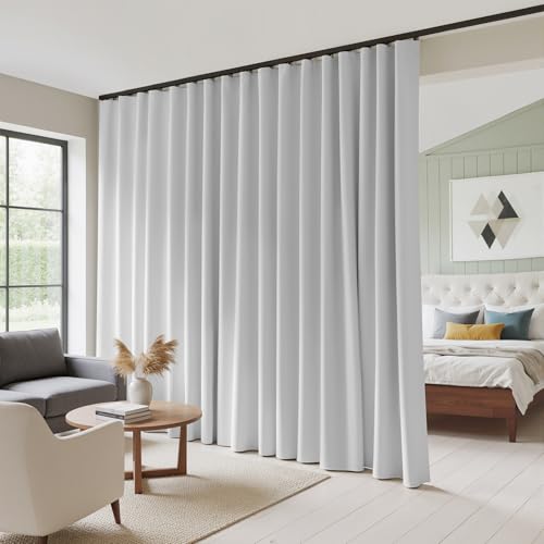 Image of RYB HOME 100% Blackout Curtains Extra Wide for Sliding Glass Doors, Thermal Insulated Privacy Assurd Bedroom Curtain Divider, Room Partition, White, W120 x L84, 1 Panel