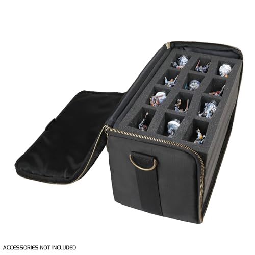 Image of ENHANCE Wide Base Miniature Satchel - Compact Storage & Carrying Case for DnD Miniatures with Strap, 3 Foam Trays (2 Pre-Cut and 1 Pick & Pluck Tray) - Fits Minis 25mm to 40mm (Small - Wide Base)