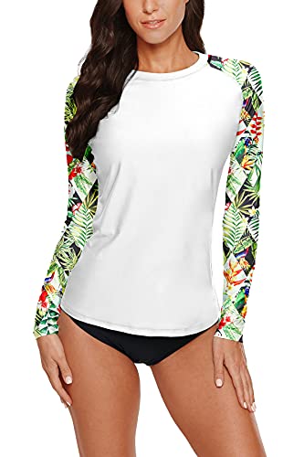 BesserBay Damen Rash Guard Bademode UV Shirts Langarm Tankini UPF 50+ Weiß Gr.- 40 EU/Large Cover