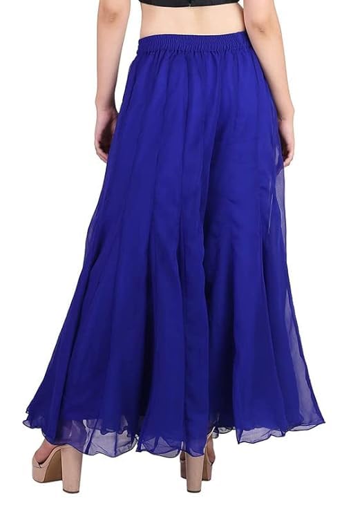 Image of Kvish Regular Loose Fit Solid Colour Georgette Flared Sharara Palazzo for Women