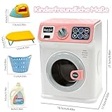 BAYMI Waschmaschine Kinder - Elektronische Kleine Waschmaschine mit Rotierender Trommel und Realistischen Geräuschen, Spielzeug für Kinder ab 3 Jahren (Rosa)