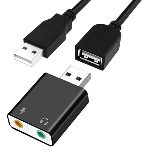 Adaptador de audio de tarjeta de sonido externa USB a conector de 3,5 mm con altavoz de 3,5 mm y conector de micrófono, tarjeta de sonido estéreo externa a cualquier PC, aluminio, con cable de