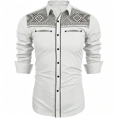 Chemise ete homme manches longues coupe décontractée imprimé cowboy vintage