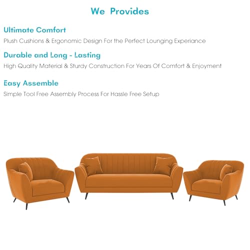 Image of Atticus 3+1+1 Seater Sofa Set for Living Room (Orange Colour) Premium Fabric Sofa