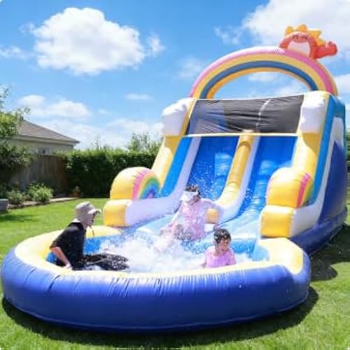24FT(L) Commercial Water Slide for Adults Kids, 100% PVC Inflatable Adult Double Water Slide with 1100W Blower, 0.45mm Heavy Duty Vinyl Blow Up Waterslides Backyard Outdoor, 24x11x12ft
