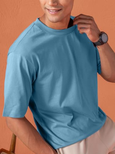 Image of DAMENSCH Statement Solid Oversized T Shirt for Men, Heavyweight, Anti-Pilling, Stylish, Relaxed Fit T Shirt for Men Cotton