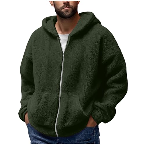 Men's Winter Warm Zip Up Fleece Athletic Hoodie Long Sleeve Fuzzy Sherpa Hooded Sweatshirt Jacket Coats with Pockets