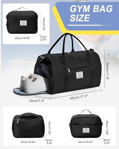 Image of Gym Bag Womens Mens with Shoes Compartment Travel Duffel Bag for Women for Plane Sport Gym Tote Bags Swimming Yoga Weekend Overnight Carry on Bag Hospital Holdalls 4Pcs Set Black