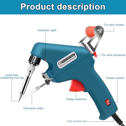 Soldeerboutset, 60 W, automatisch elektronisch soldeerpistool kit met desoldeerpomp, pincet, handheld solderen tinnen pistool voor sieraden, doe-het-zelvers, reparatie van printplaten - Afbeelding 3