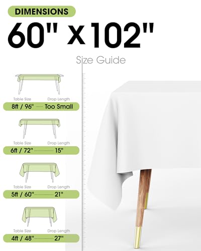 Image of Pureegg Rectangle Table Cloth 60 inch x 102 inch - Durable Polyester Tablecloth Offers Reusable & Washable Protection, Ideal for Outdoor Party, Picnic, Wedding, Banquet and Birthday, 2 Pack, White