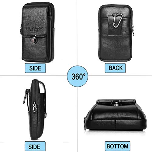 Leather Men Cellphone Belt Loop Holster Case Waist Bag Mini Travel Pouch Pack Purse Wallet For Iphone 11 Pro Max/Xs Max / 8 7 Plus, Galaxy S10/S9/S8/S7/S7 Edge/Note5/Note4 Vertical-Black #TOP1