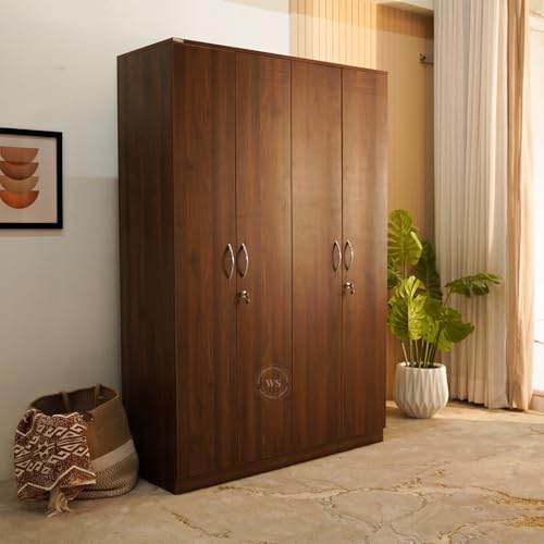 Wooden Street Kayden 4 Door Wardrobe Furniture for Clothes,Cupboard Wooden Almirah for Bedroom,Multi Utility Wardrobe with Lock and Handles,1 Year Warranty,Engineered Wood,Columbian Walnut Finish Wooden Street Kayden 4 Door Wardrobe Furniture for Clothes,Cupboard Wooden Almirah for Bedroom,Multi Utility Wardrobe with Lock and Handles,1 Year Warranty,Engineered Wood,Columbian Walnut Finish