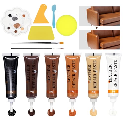 Cuero Liquido Reparador 6 Colores, Reparador Cuero Marrón, Reparador de Cuero para Reparar Arañazos, Decoloraciones Agujeros en Sofás de Cuero, Asientos de Coche, Zapatos, Carteras Cuero Sintético