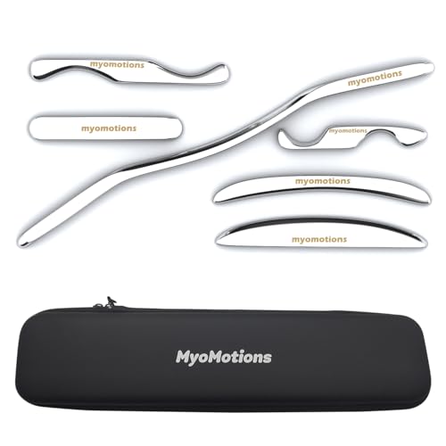 myomotions 6-Piece Stainless Steel Iastm Set - Muscle Scraper Massage Tool for Deep Tissue by myofascial Release Tool Comes with a Storage Bag