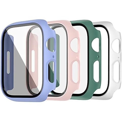KPYJA 4-Pack Tempered Glass Screen Protector Compatible with Apple Watch Series 9 8 7 Case 41mm, Hard PC Case Slim Overall Protective Cover HD Ultra-Thin Cover for iwatch Accessories Cover