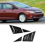 NINTE Front Side Window Louvers Shades Fit for Honda 9th Gen Civic Sedan 2012 2013 2014 2015 Carbon Fiber Style ABS Painted Triangular Glass Blinds Guards Air Vent Covers Outside