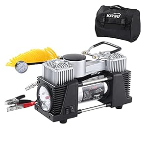 Katsu 451714 Luchtcompressor, dubbele cilinder, 150 psi, 12 V, 32 ampère, met ledlicht, groot volume, professionele draagbare luchtcompressor, bandenpomp voor auto, auto, busje, vrachtwagen,