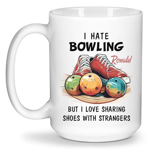 I Hate Bowling But I Love Sharing Shoes With Strangers Mugs, Personalized Name Bowling Player White Coffee Cup, Unique Custom Bowling Ball And Shoes Ceramic Cup, Bowling Mugs Gifts