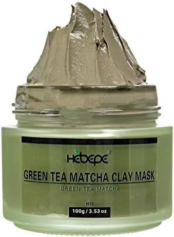 Hebepe Green Tea Matcha Facial Detox Clay Mask with Mineral Oil, Wash Off Until Dry, Deep Cleaning, Hydrating, Detoxing, Healing, and Relaxing, Pore, and Blackhead Mask