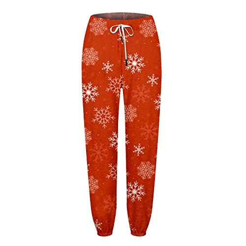 Calça de moletom feminina com estampa de Natal e bolsos de cintura alta esportiva academia ajuste at