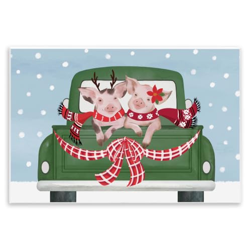 Farmhouse Pigs Holiday Truck, 10 x 15 Inch Mounted Print on Wall Plaque
