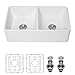 Lordear 33 White Double Bowl Kitchen Sink 33 Inch Farmhouse Kitchen Sink Double Bowl 50/50 White Fireclay Ceramic Porcelain Apron Front Farm Double Basin