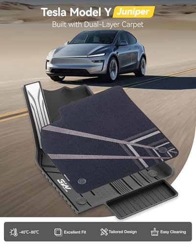 Image of 3W Tesla Model Y 2025 2026 Juniper 9PCS Floor Mats, Full Set with Carpets