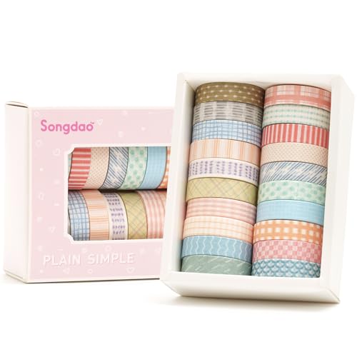 Songdao 20 Rolls Basic Washi Tape Set Japanese Arts Adhesive Tapes Simple Patterns Decorative Masking Tape Sets for Craft, Kids, Scrapbook, DIY, Gift...