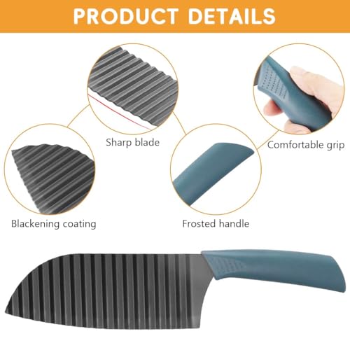 Image of Crinkle Cutter Knife - Stainless Steel Wavy Blade for Potatoes, Carrots, Cucumbers, Fruits & Vegetables - Crinkle Cut Fry Cutter for Kids & Meal Prep