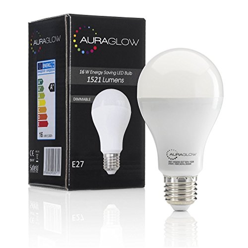 AURAGLOW Super Bright ampoule à vis LED E27 16w, blanc froid, 6500K -1521 lumens - 100w EQV - Dimmable