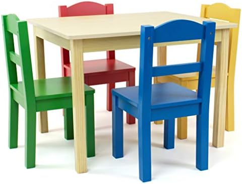 Humble Crew Collection Kids Wood Table & 4 Chair Set, Natural/Primary